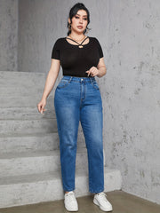 Button Fly High Rise Tapered Leg Jeans