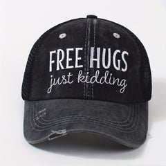 Ripped Ponytail Trucker Hat Hugs Embroidery Mesh Breathable Baseball Cap