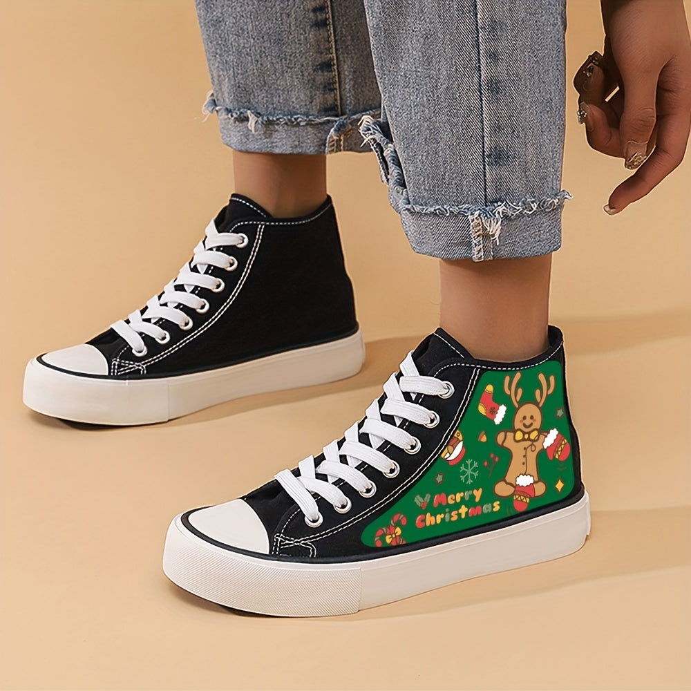 Christmas Gingerbread Print Lightweight High Top Canvas Sneakers