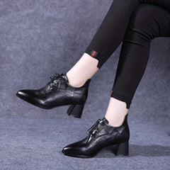 Chunky Heeled Ankle Boots Lace Up Retro Mid Heels