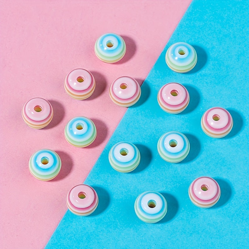 50pcs Rainbow Striped Round Beads for DIY Jewelry Making