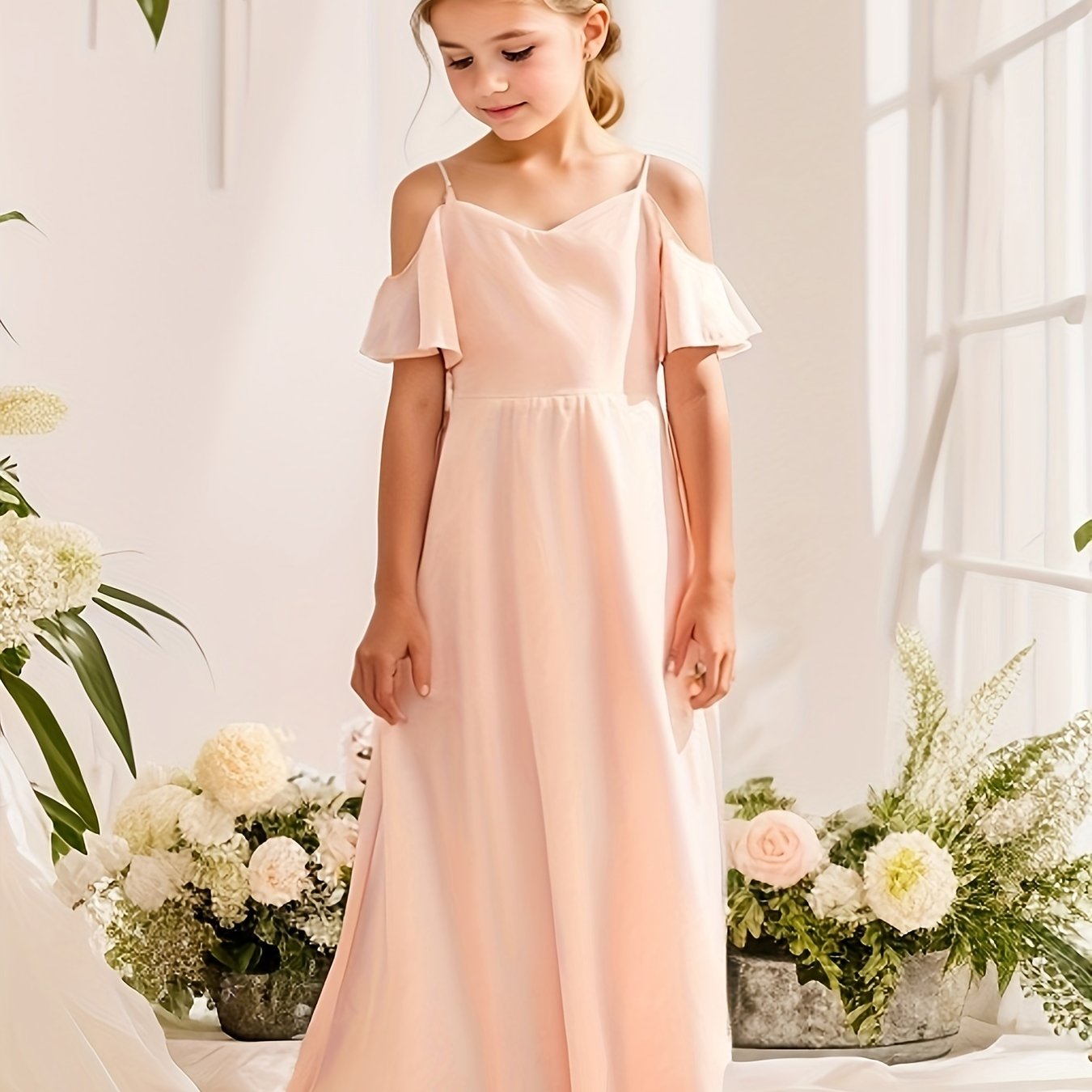 Girls Short Sleeve Cold Shoulder Dress for Summer