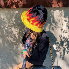 Yellow Red Flame Bucket Hat Hip Hop Crochet Sun Hats