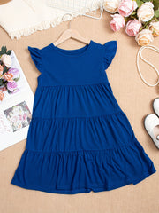 Flounce Sleeve Round Neck Casual Skate Dress