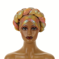 Yellow Laser Turban Cap Big Braided Pre-tied Elastic Head Wrap