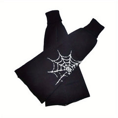 Spider Web Print Leg Warmers Dark Gothic Knee High Socks Women's Stockings