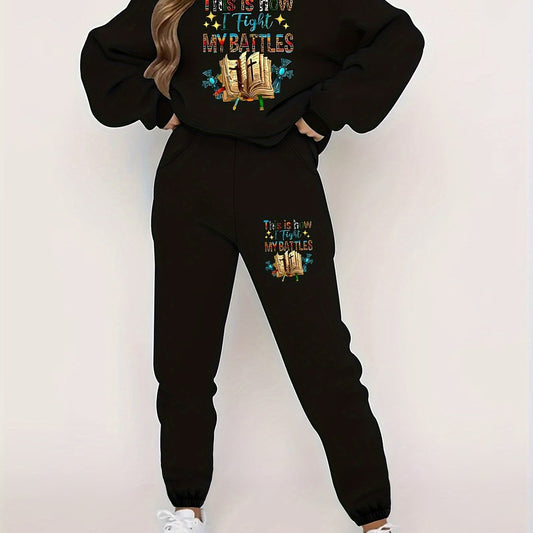 Slogan Book Print Sweatshirt & Joggers Set