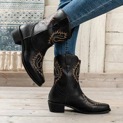Embroidered Western Boots Wide Calf Slip On Women's Footwear