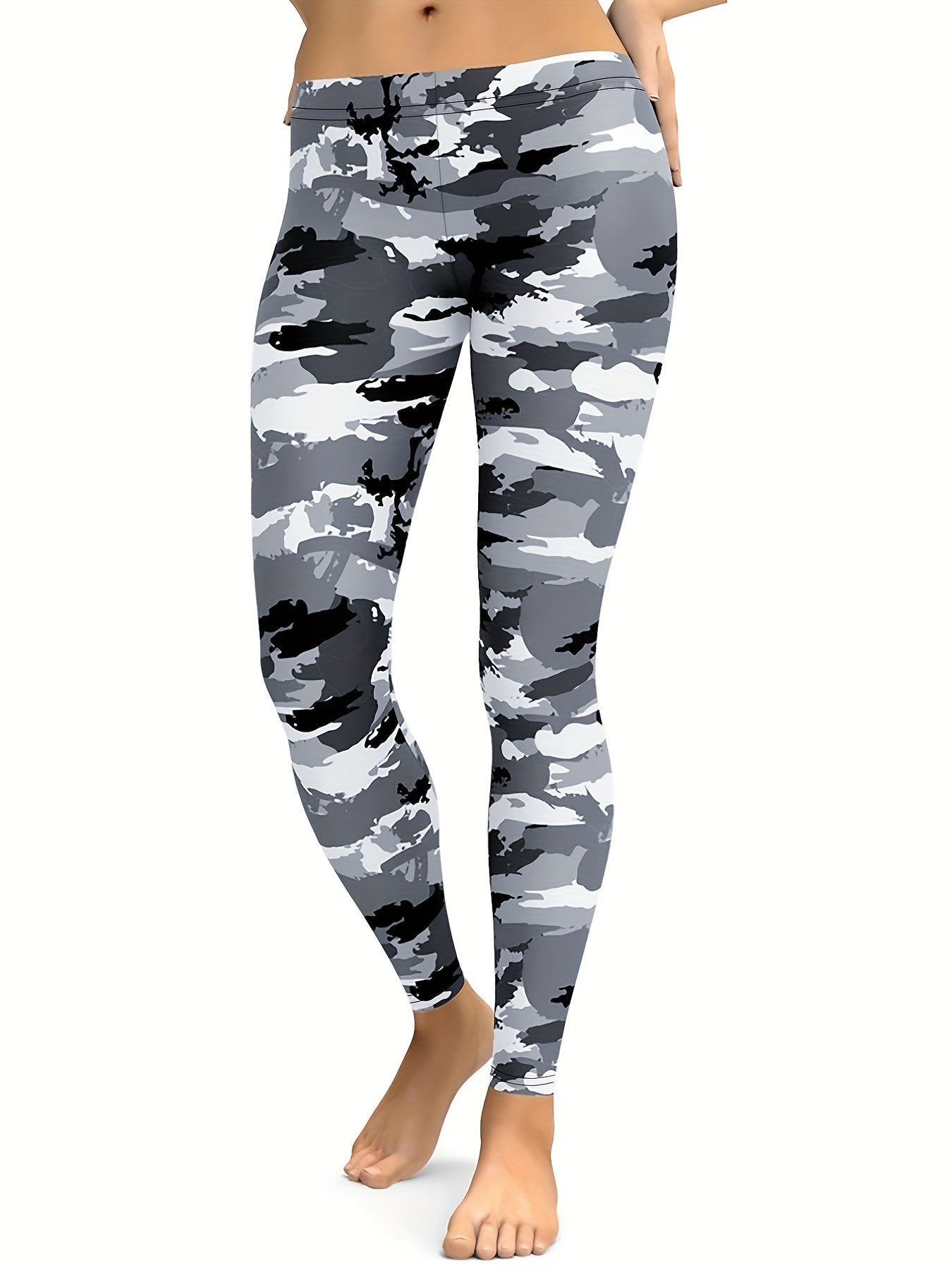 Camo Print High Waist Yoga Leggings Stretchy Workout Pants