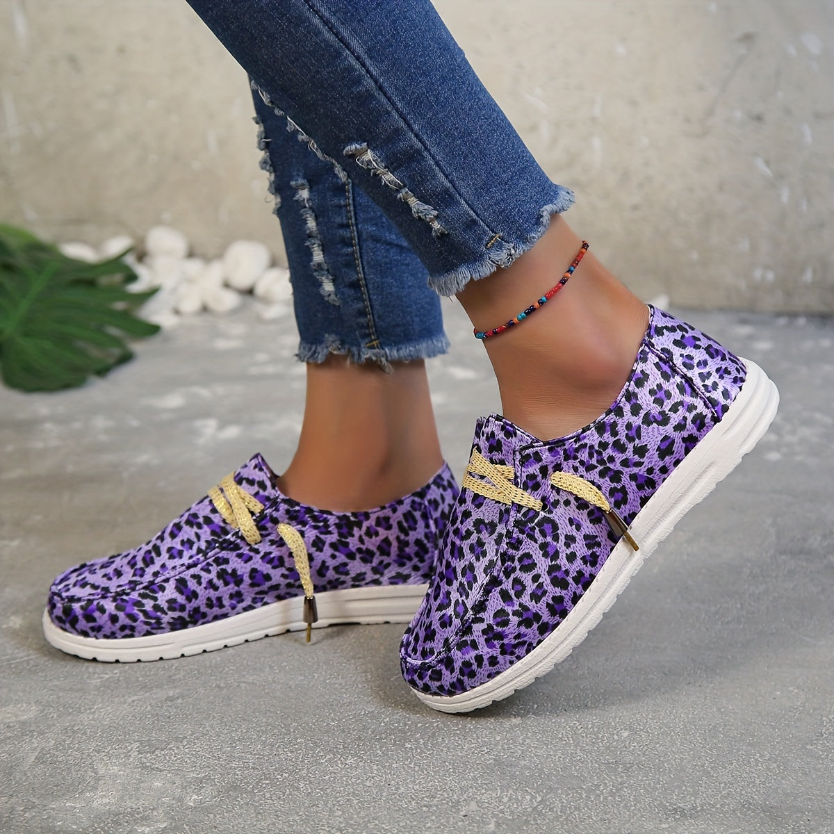Leopard Print Canvas Lace Up Walking Shoes for Women