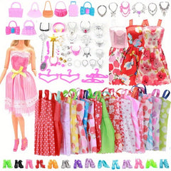 45pcs Princess Doll Accessories Set Shoes Dress Hanger Bag Glasses