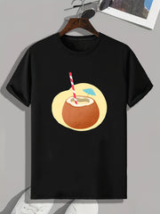 Coconut Juice Print Men's Graphic T-shirt for Summer
