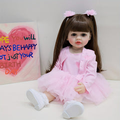 Lovely Pink 22 Inch Realistic Vinyl Reborn Youngsters Doll with Long Hair Wig