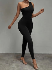 One Shoulder Asymmetrical Waist Bodycon Jumpsuit
