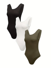 3 Pack Tank Bodysuits Women's Sleeveless One Piece Casual Bodysuits