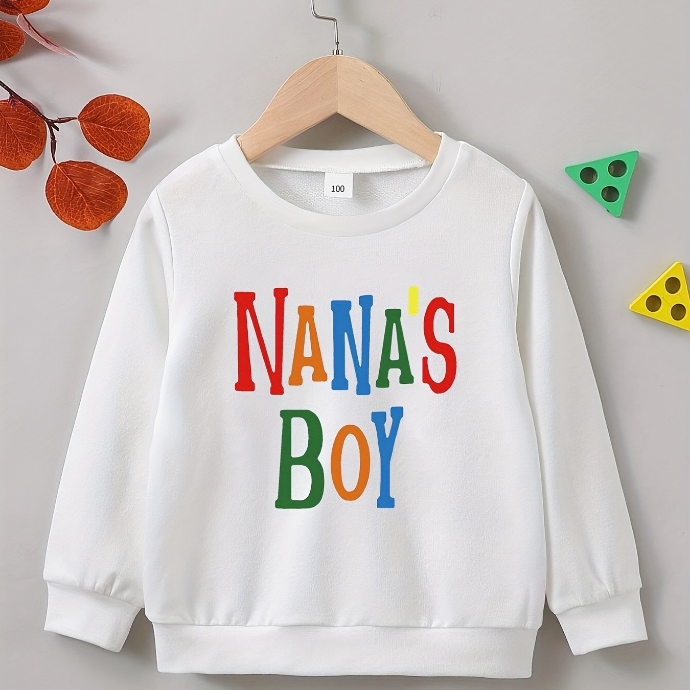 NANA'S BOY Letter Print Boys Casual Sweatshirt Long Sleeve Crew Neck Tops