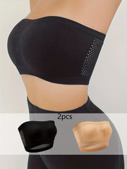 2pcs Wireless Wrap Bras Small Pleats Mesh Back Strapless Lingerie & Underwear