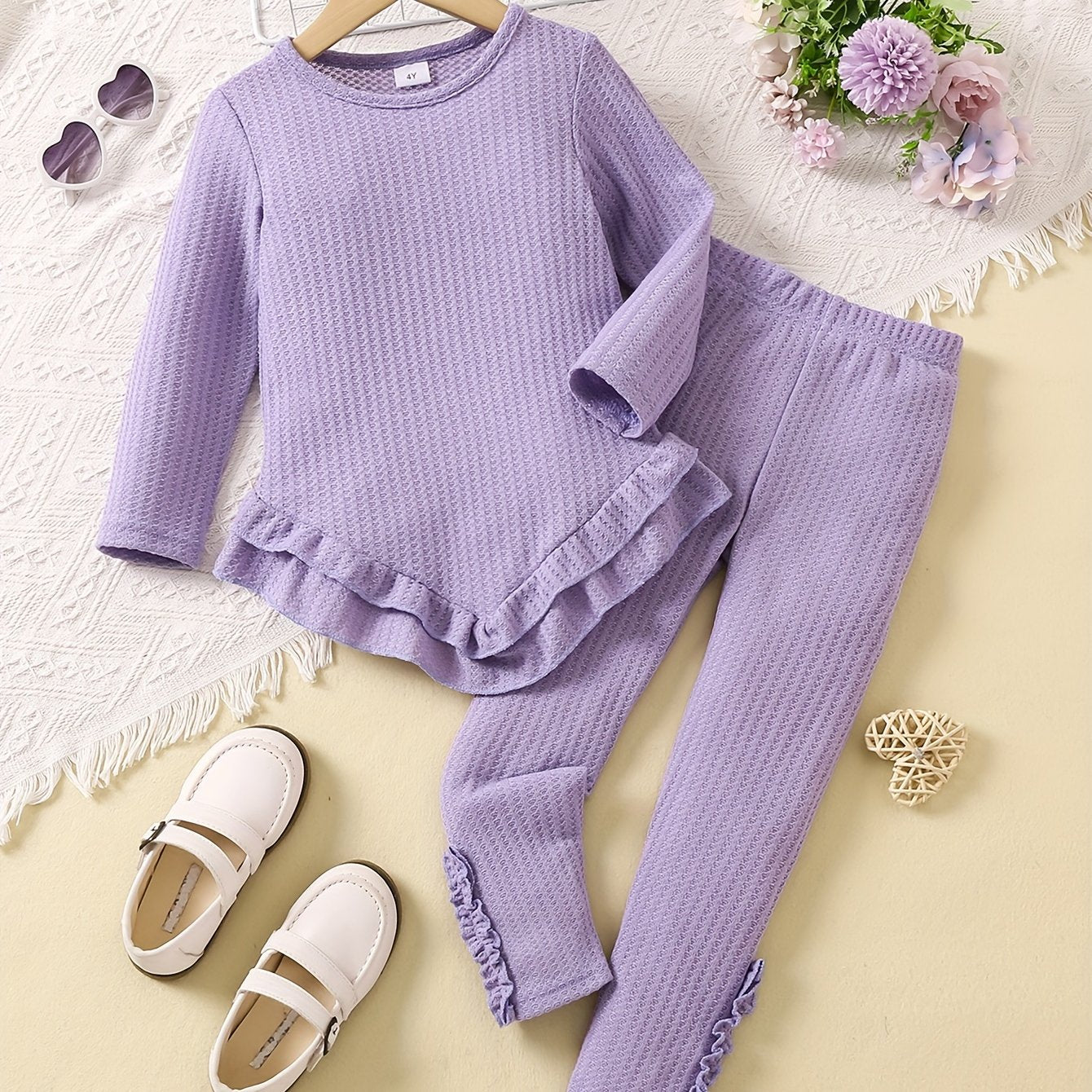 Toddler Girls 2pcs Ruffle Trim T-shirt Pants Set Spring Fall Sports Gift
