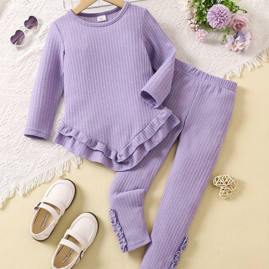 Toddler Girls 2pcs Ruffle Trim T-shirt Pants Set Spring Fall Sports Gift