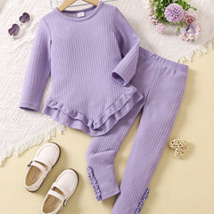 Toddler Girls 2pcs Ruffle Trim T-shirt Pants Set Spring Fall Sports Gift
