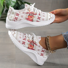 Christmas Reindeer Print Soft Thick Sole Woven Shoes