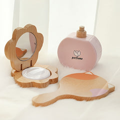 Girls' Wooden Makeup Set with Mirror Comb Lipstick Eyeshadow Powder Toy Gift