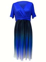 Ombre Print Surplice Neck Ruched Dress
