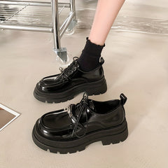 Women's Lace-Up Platform Loafers Preppy Style Shoes