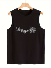 Dandelion & Happy Letter Pattern Sports Vest Sleeveless Top
