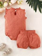 2pcs Baby Girls Sleeveless Bowknot Onesie & Shorts Set