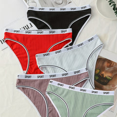 5pcs Letter Print Sports Panties Comfy & Breathable Women's Lingerie