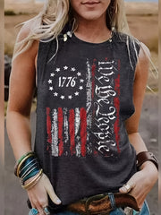 Flag Print Crew Neck Tank Top Sleeveless Loose Summer Tank
