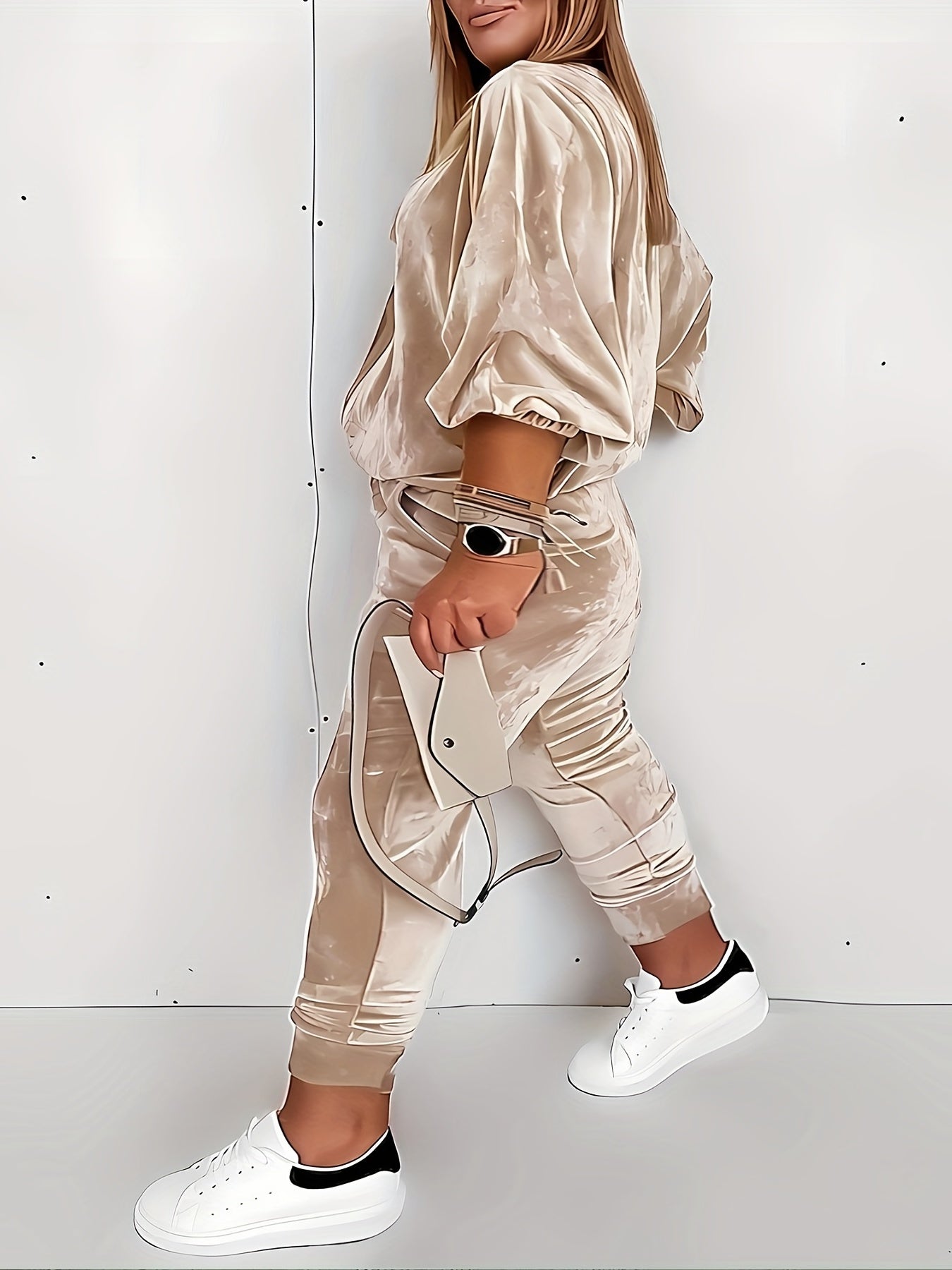 Long Sleeve Velvet Coat & Pocketed Pants Two Piece Set