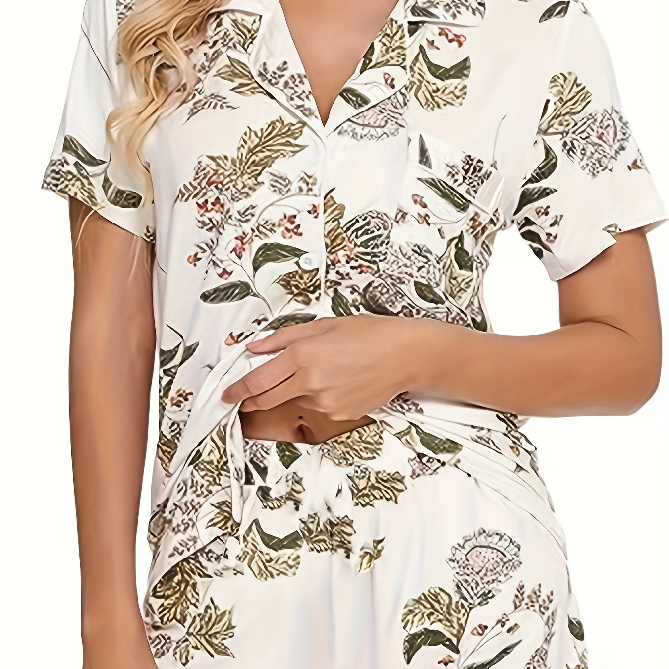 Women's Plus Floral Pajama Set Short Sleeve & Shorts Two Piece