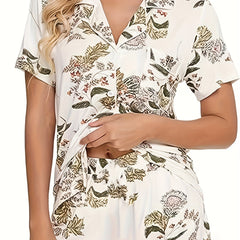 Women's Plus Floral Pajama Set Short Sleeve & Shorts Two Piece