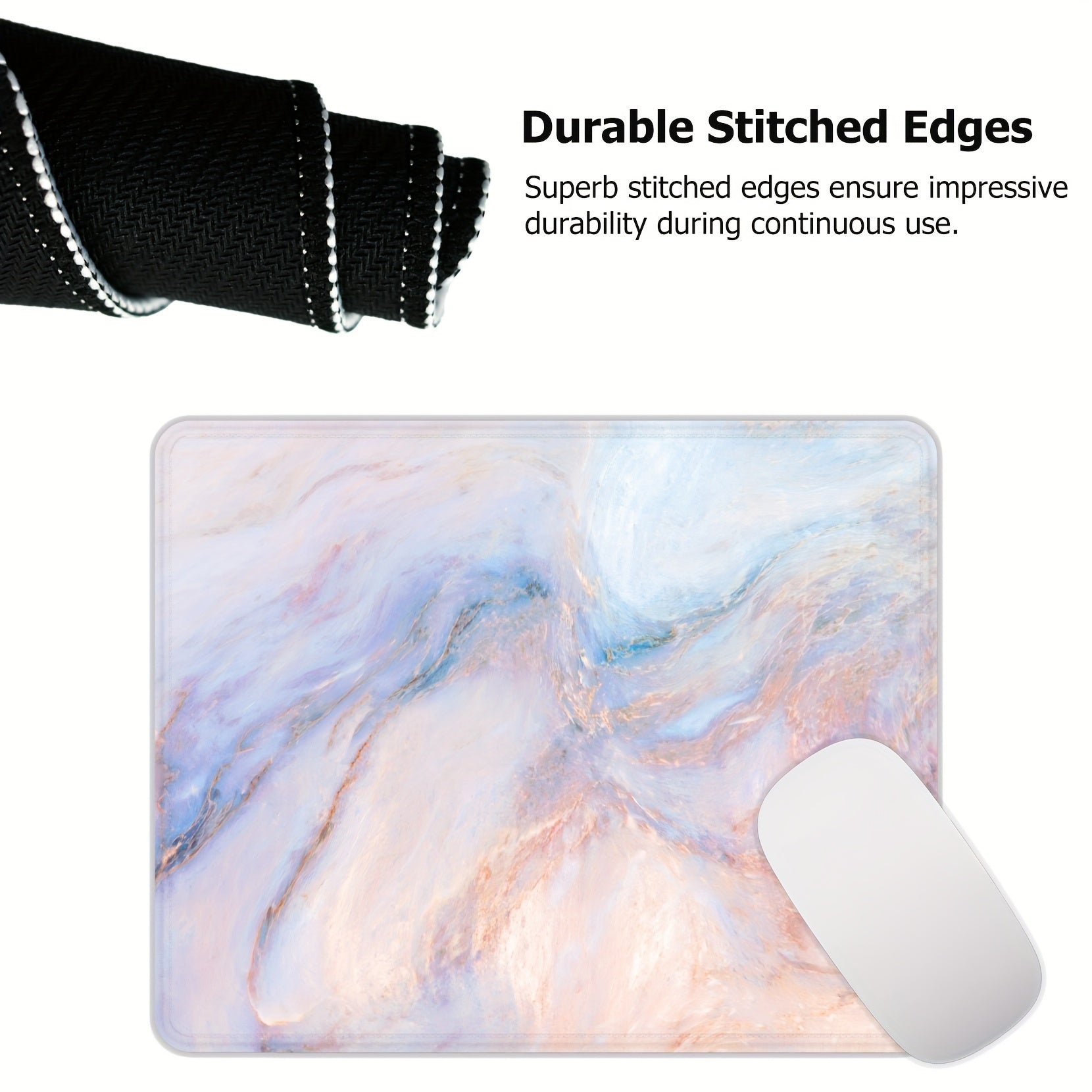Pink Marble Mouse Pad with Stitched Square Design