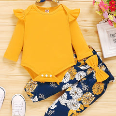 2pcs Baby Girl Ruffle Romper Floral Pants Set Newborn Outfit