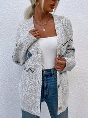 Geo Print Button Up Cardigan with Pockets