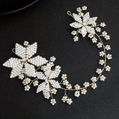 Pearl Tiara Braided Flower Headband Wedding Accessories