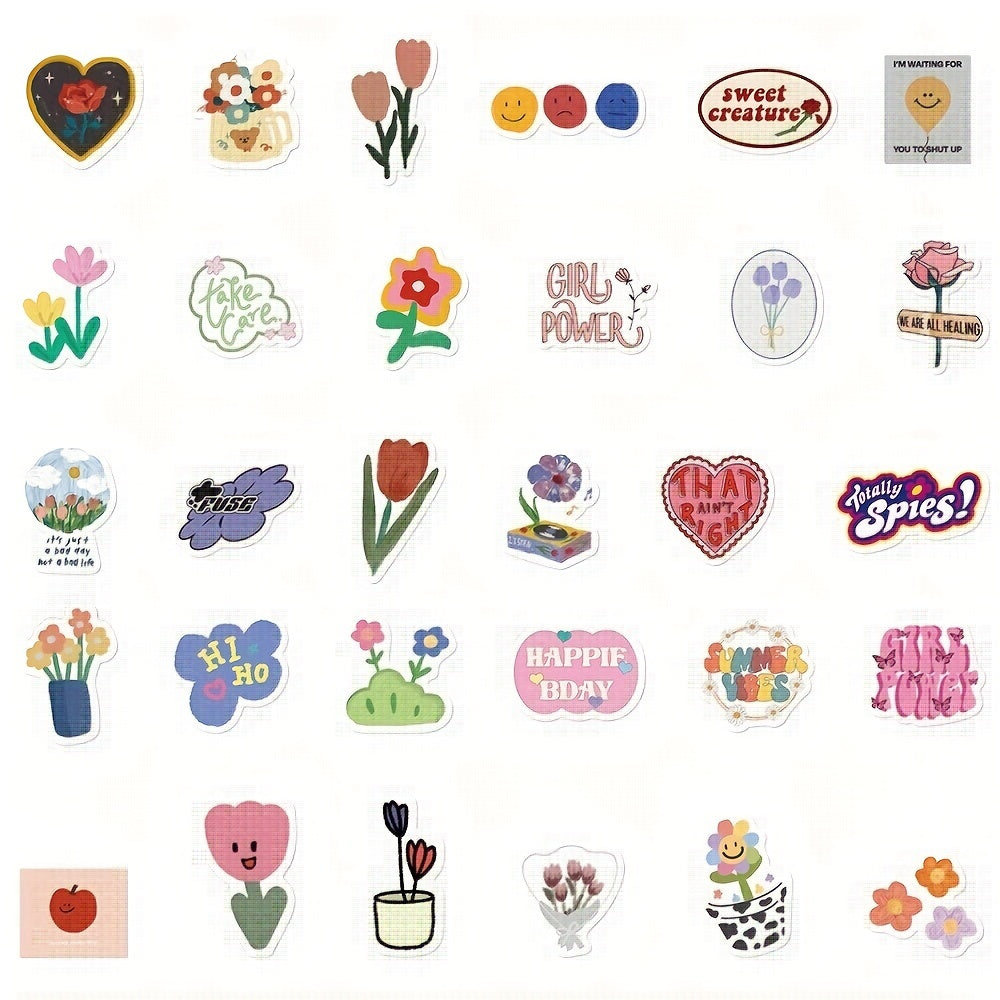 90 Flower Smiley Stickers Small Fresh Waterproof Stickers