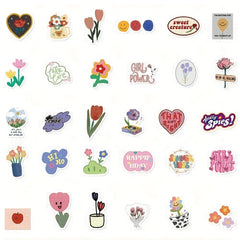 90 Flower Smiley Stickers Small Fresh Waterproof Stickers