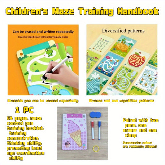 64 Page Red Children's Maze Training Book for Writing Skills