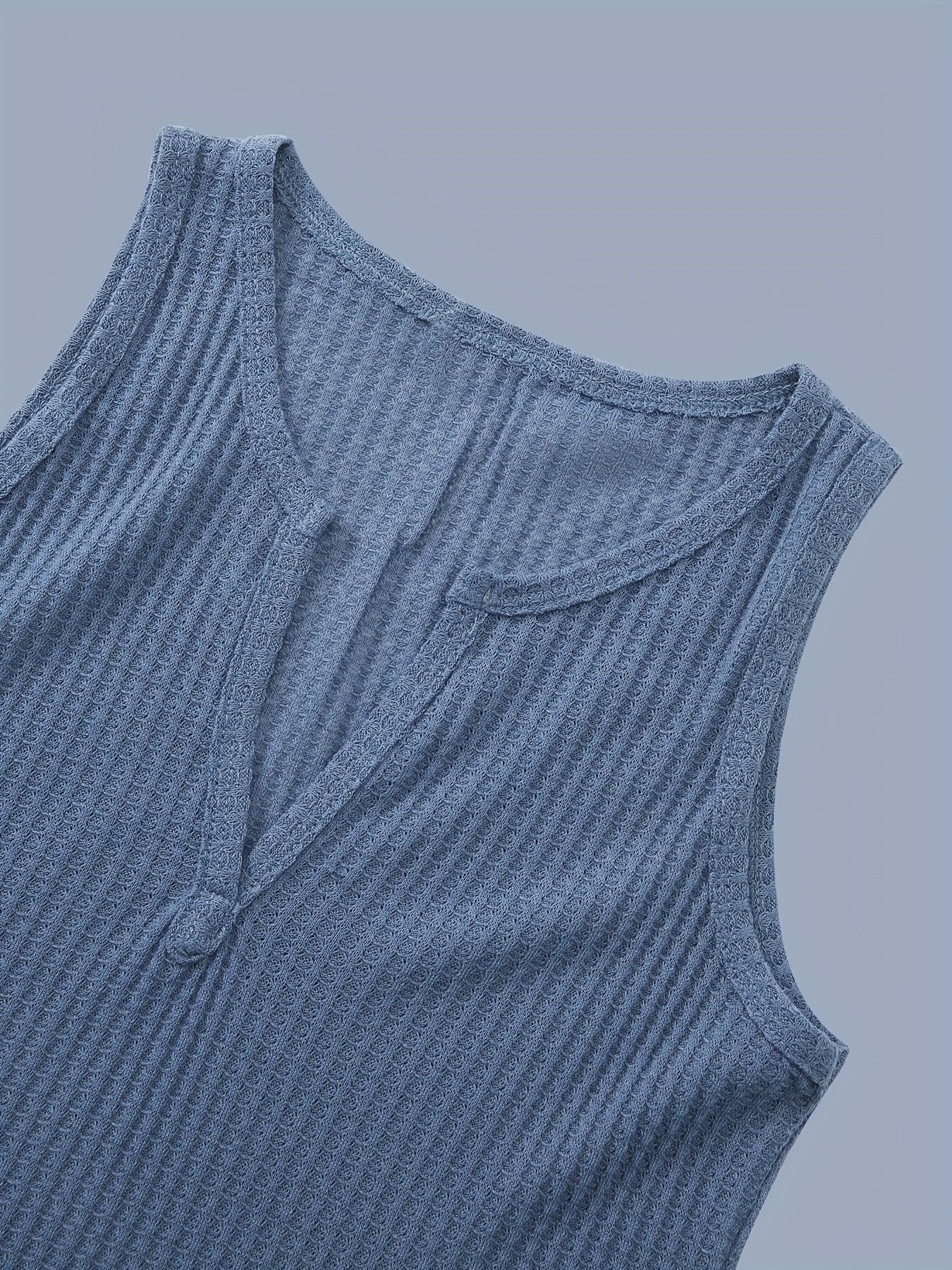 Waffle Tank Top V Neck Sleeveless Summer Top