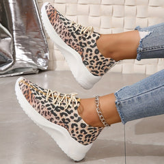 Leopard Print Sock Sneakers Knitted Running Shoes Low Top Sports Shoes