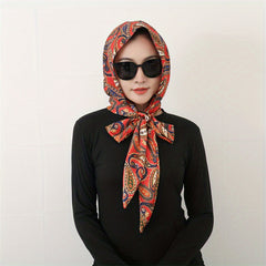 Boho Flower Print Satin Head Scarf for Women