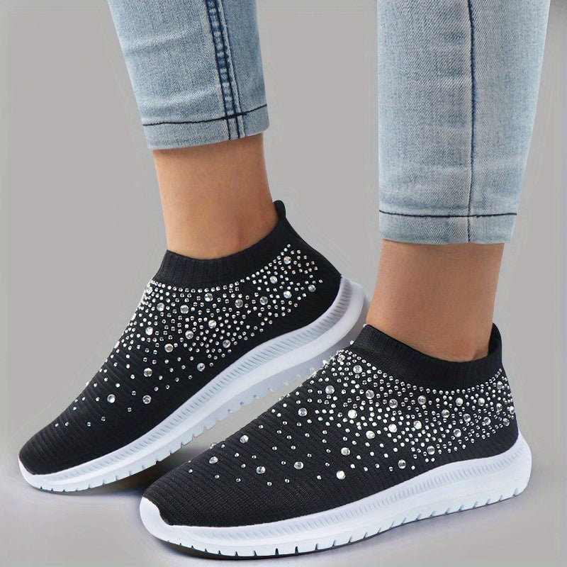 Women's Rhinestone Knitted Flats Slip On Shoes