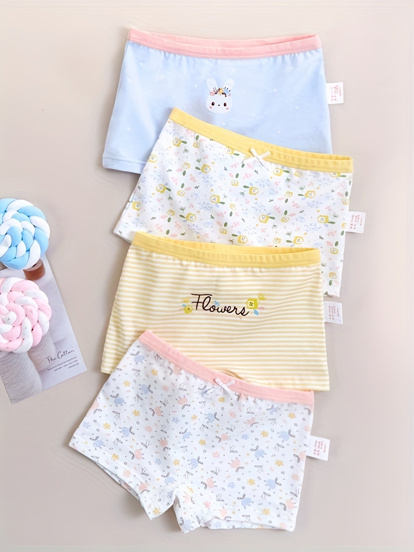 4pcs Girls Boxer Briefs Bear Print 95 Cotton Underwear