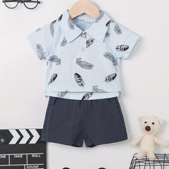 2pcs Baby Boys Leaf Print Polo Shirt & Shorts Set