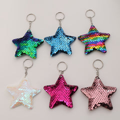 6pcs Star Sequin Glossy Keychain Bag Key Chain Keyring Ornament