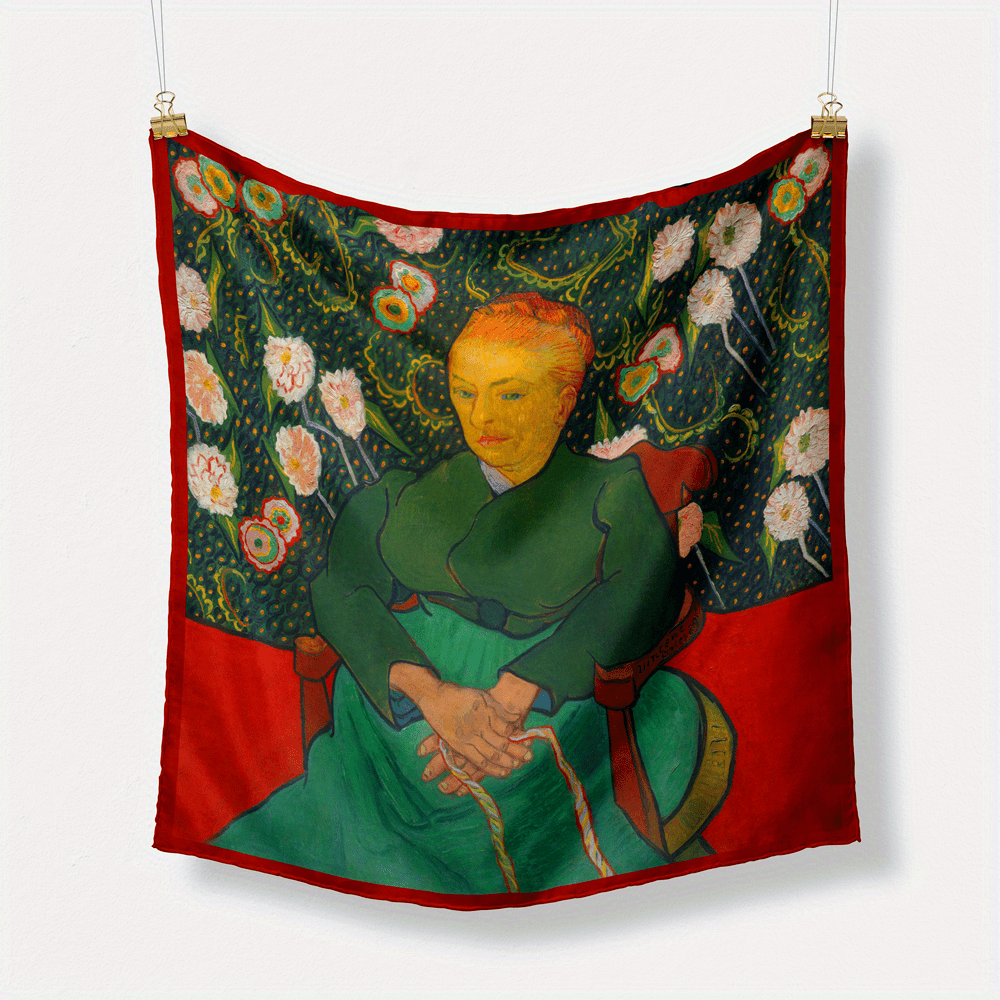 Vintage Green Square Scarf Oil Painting Print Bandana Satin Head Scarf